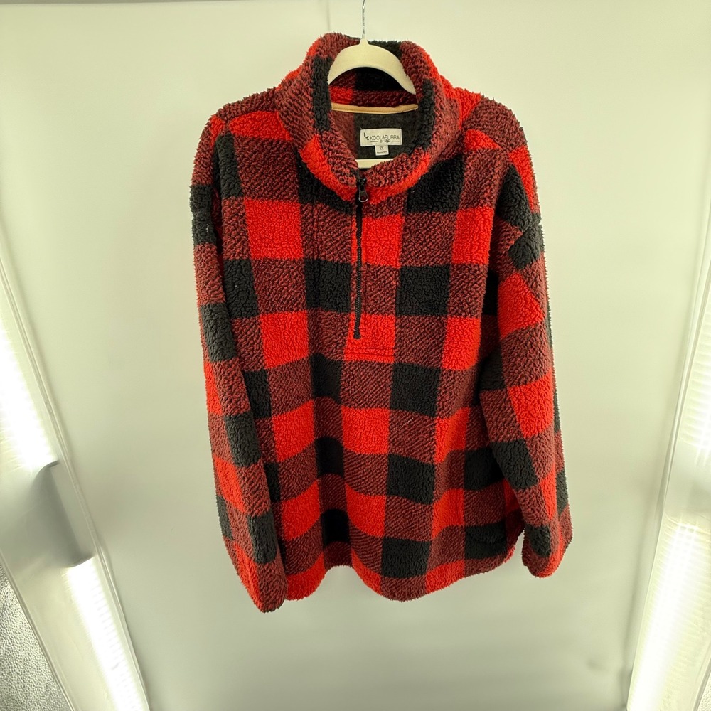 Koolaburra by UGG 2X Red Buffalo Plaid Sherpa Fleece Half Zip‎ Pullover Plus